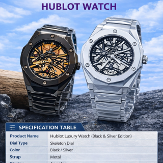 Hublot Luxury Watch (Black & Silver Edition) – প্রিমিয়াম ডিজাইন ও এক্সক্লুসিভ স্টাইল